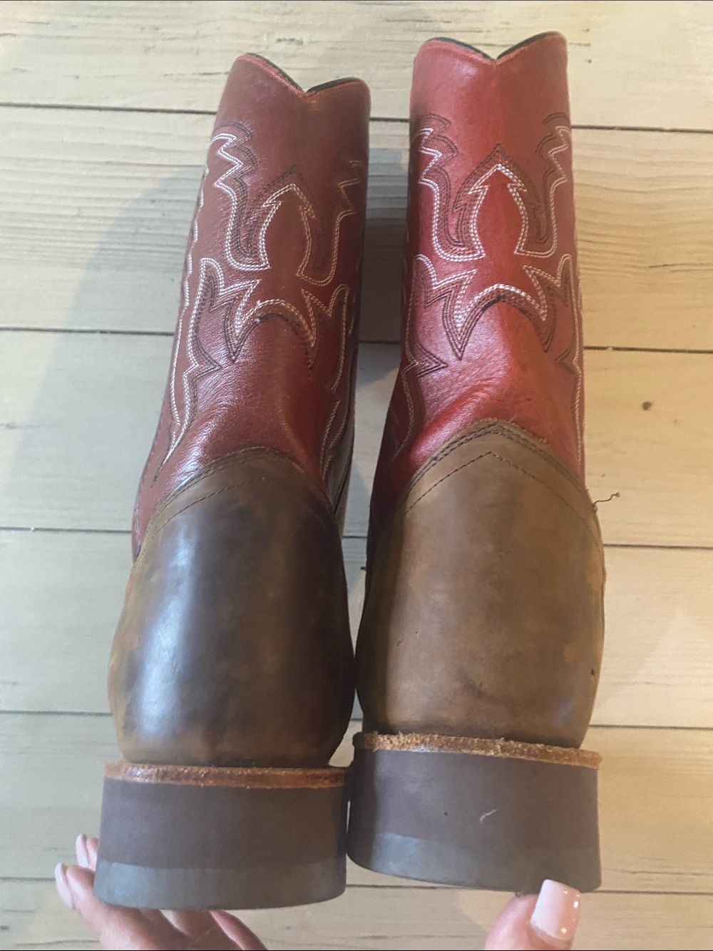 Old West Two-Tone Western Boots in Brown and Dark Red - Picture 3 of 5